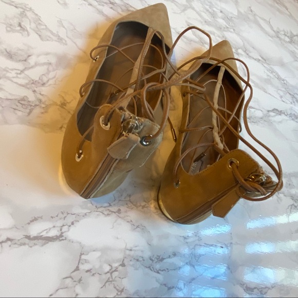 Aquazzura Cayenne Lace-Up Flats Cappuccino 9.5 - Picture 7 of 9